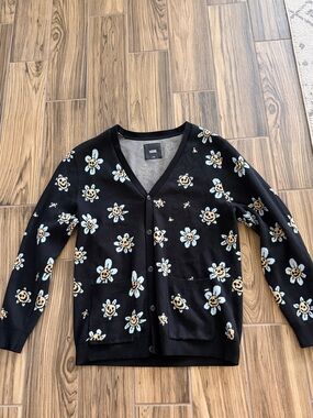 Vans Black Cardigan with Blue and Cream Floral Pattern